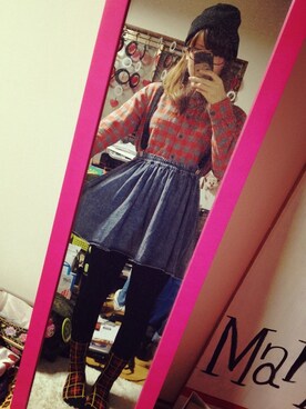 「アイテム（シャツ/ブラウス、オレンジ系）」を使った、ふくちゃんさん（レディース・156cm）の春コーディネート