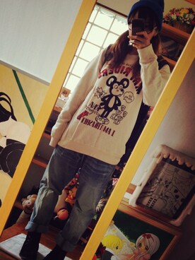 「RNA SWEAT（アールエヌエースウェット）のアイテム（スウェット、ホワイト系）」を使った、ふくちゃんさん（レディース・156cm）の春コーディネート