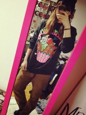 「galaxxxy（ギャラクシー）のアイテム（スウェット、ブラック系）」を使った、ふくちゃんさん（レディース・156cm）の春コーディネート