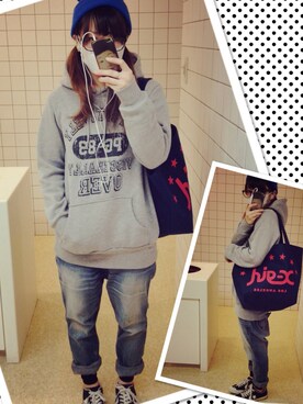 「しまむら（シマムラ）のアイテム（スウェット、グレー系）」を使った、ふくちゃんさん（レディース・156cm）の春コーディネート