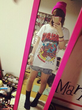 「RNA SWEAT（アールエヌエースウェット）のアイテム（Tシャツ/カットソー、ホワイト系）」を使った、ふくちゃんさん（レディース・156cm）の秋コーディネート