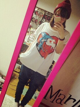 「RNA SWEAT（アールエヌエースウェット）のアイテム（Tシャツ/カットソー、ホワイト系）」を使った、ふくちゃんさん（レディース・156cm）の秋コーディネート