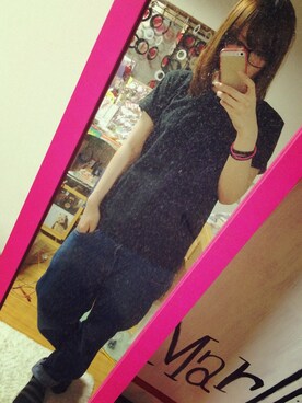 「MINTNeKOのアイテム（Tシャツ/カットソー、ブラック系）」を使った、ふくちゃんさん（レディース・156cm）の秋コーディネート