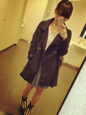 「しまむら（シマムラ）のアイテム（ワンピース、ホワイト系）」を使った、ふくちゃんさん（レディース・156cm）の秋コーディネート