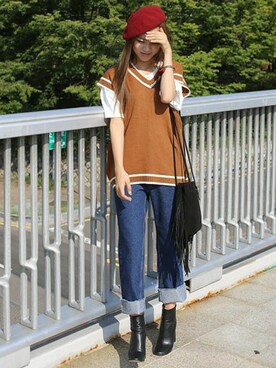 「Aco Design（アコデザイン）のアイテム（バッグ）」を使った、アコデザインさん（レディース・165cm）の秋コーディネート