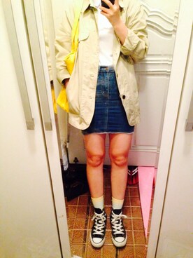 「CONVERSE（コンバース）のアイテム（スニーカー、ブラック系）」を使った、박나영さん（レディース・156cm）の夏コーディネート
