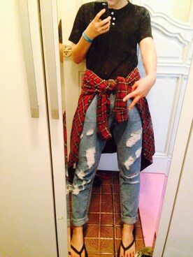 「TBJのアイテム（シャツ/ブラウス、レッド系）」を使った、박나영さん（レディース・156cm）の夏コーディネート