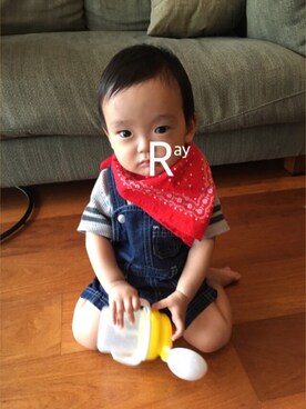 「COMMECAISM  （コムサ イズム）のアイテム（サロペット/オーバーオール）」を使った、rayさん（キッズ・70cm）の夏コーディネート