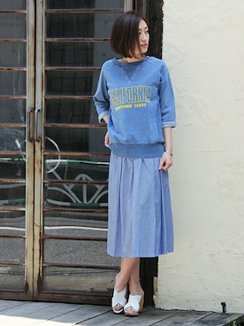 「ブルー」｜「アイテム（スウェット）」を使った、keiさん（レディース・159cm）の春コーディネート