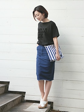 「アイテム（クラッチバッグ、ブルー系）」を使った、keiさん（レディース・159cm）の春コーディネート