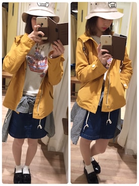 「B.L.U.E（ビーエルユーイー）のアイテム（ジャケット/アウター）」を使った、ぽこちゃんさん（レディース・165cm）の春コーディネート