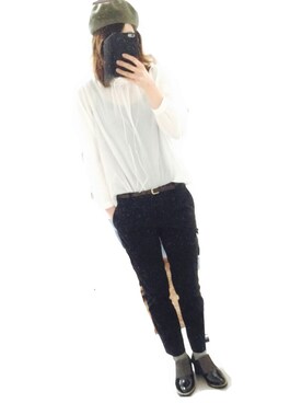 「スラックスパンツ」｜「アイテム（ハンチング/ベレー帽）」を使った、tmsay000さん（レディース・165cm）の春コーディネート