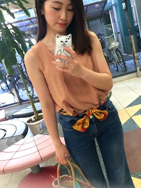 「アイテム（キャミソール、ベージュ系）」を使った、ｍｙｕ☺︎さん（レディース・158cm）の夏コーディネート