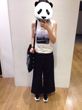 「American Apparel（アメリカンアパレル）のアイテム（ハンドバッグ、ブラック系）」を使った、takumiさん（レディース）の夏コーディネート