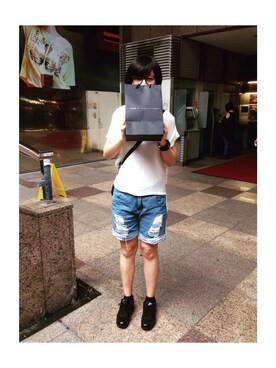 「MIXXO（ミッソ）のアイテム（シャツ/ブラウス、ホワイト系）」を使った、takumiさん（レディース）の夏コーディネート