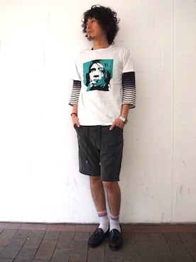 「WHITE LINE（ホワイトライン）のアイテム（トップス）」を使った、レブルエレメンツさん（メンズ・173cm）の夏コーディネート