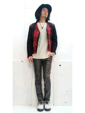 「THREE BLIND MICE（スリーブラインドマイス）のアイテム（帽子）」を使った、レブルエレメンツさん（メンズ・173cm）の秋コーディネート