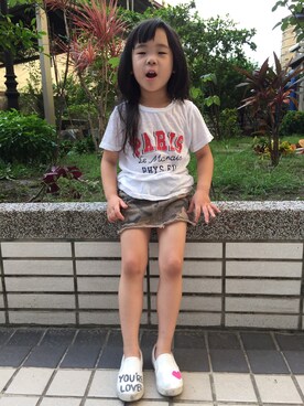 「アイテム（モカシン/デッキシューズ）」を使った、MiaQさん（キッズ・100cm）の夏コーディネート