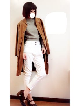 「茶色」｜「アイテム（トレンチコート）」を使った、こみやまさん（レディース・160cm）の冬コーディネート