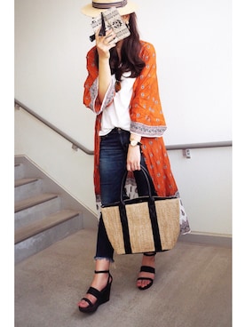 「Ungrid（アングリッド）のインディゴフレイドヘムストスリ（デニムパンツ）」を使った、e.mさん（レディース・167cm）の春コーディネート