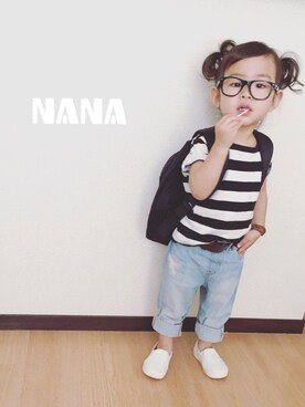 「abcd（ナシ）のアイテム（バッグ）」を使った、Nana‎٭¨̮❼さん（キッズ・80cm）の夏コーディネート