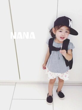 「abcd（ナシ）のアイテム（バッグ）」を使った、Nana‎٭¨̮❼さん（キッズ・80cm）の夏コーディネート