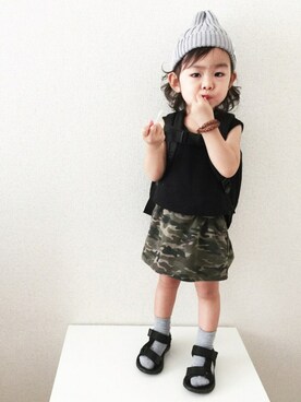 「abcd（ナシ）のアイテム（バッグ）」を使った、Nana‎٭¨̮❼さん（キッズ・80cm）の夏コーディネート