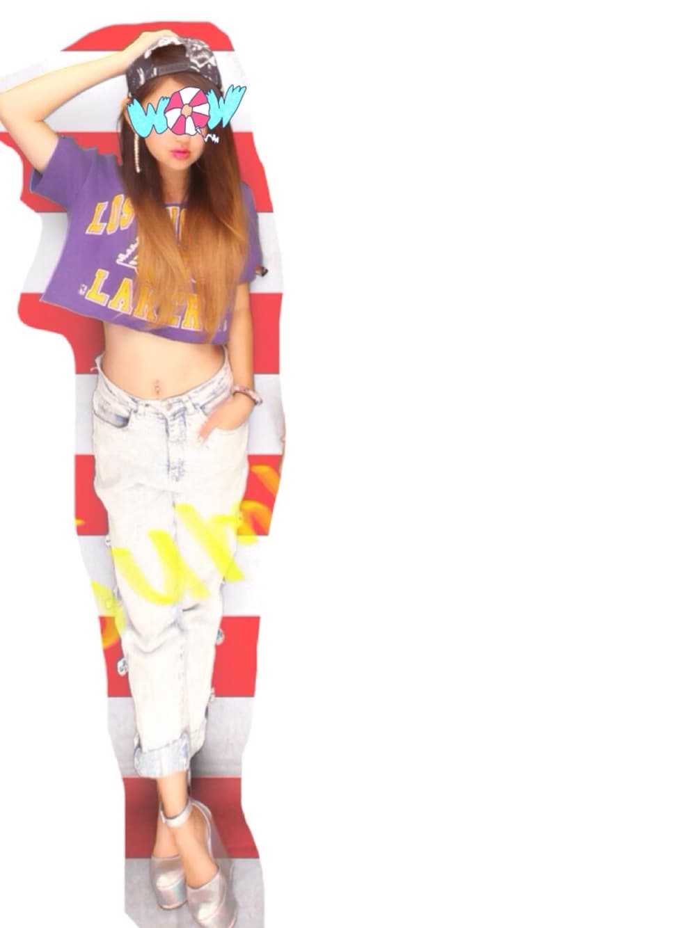 「HIPHOP、Lakers、HUF、snapback、FIG&VIPER、swag」｜「FIG&VIPERのオーロラウエッジヒール（サンダル、シルバー系）」を使った、Rikaさん（レディース・153cm）の夏コーディネートの1枚目の写真
