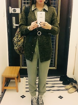 「アイテム（つなぎ/オールインワン、グリーン系）」を使った、Tricky Changさん（レディース・159cm）の冬コーディネート