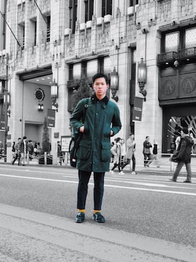 「オイルドジャケット」｜「アイテム（スラックス）」を使った、tomokiさん（メンズ・170cm）の冬コーディネート