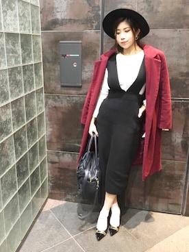 「BANANA REPUBLIC」｜「アイテム（チェスターコート）」を使った、Aico (PRIMA DONNA)さん（レディース・160cm）の冬コーディネート