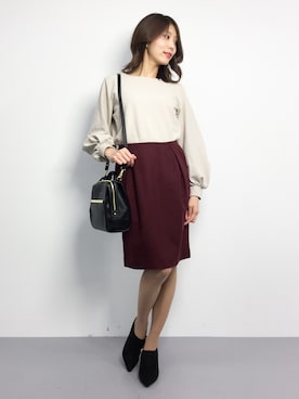 「Honey Salon（ハニーサロン）のアイテム（バッグ）」を使った、吉岡由梨子さん（レディース・158cm）の秋コーディネート
