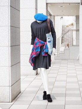 「チェックシャツ（シャツ/ブラウス、ブルー系）」を使った、PinkDiamondさん（レディース）の夏コーディネート