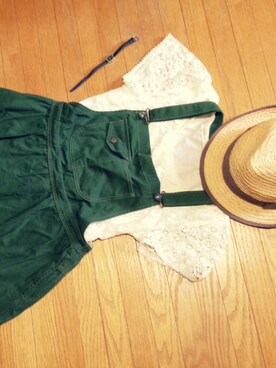 「アイテム（つなぎ/オールインワン、グリーン系）」を使った、loverabiさん（レディース・156cm）の夏コーディネート