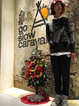 「go slow caravan」｜「アイテム（ニットキャップ/ビーニー）」を使った、みやたけ きょーすけさん（メンズ・173cm）の秋コーディネート