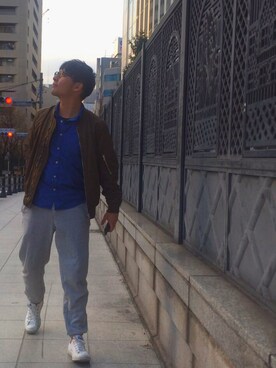 「スエット」｜「アイテム（ミリタリージャケット）」を使った、yasuhiroideさん（メンズ・170cm）の春コーディネート