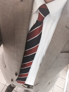 「アイテム（ネクタイ、レッド系）」を使った、パーマンさん（メンズ・178cm）の秋コーディネート