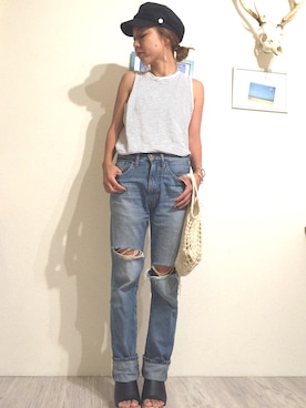「NET（ネット）のアイテム（キャップ）」を使った、hiiicoさん（レディース・155cm）の夏コーディネート