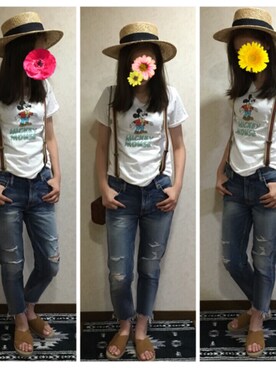 「Ungrid（アングリッド）のアイテム（サスペンダー）」を使った、mocoさん（レディース・157cm）の夏コーディネート