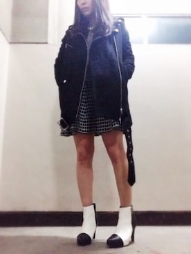 「パールアクセ」｜「アイテム（ライダースジャケット）」を使った、Minatch 【NOIR】さん（レディース・147cm）の冬コーディネート