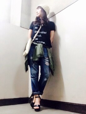 「Tシャツ×デニム」｜「アイテム（ノーカラージャケット）」を使った、Minatch 【NOIR】さん（レディース・147cm）の夏コーディネート