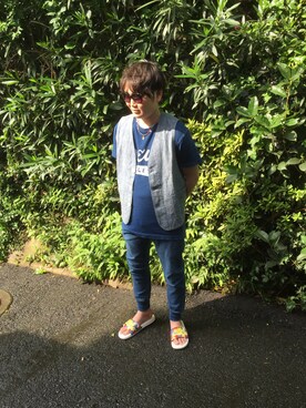 「BLUE BLUE（ブルーブルー）のアイテム（ベスト）」を使った、こすみさん（メンズ・168cm）の夏コーディネート