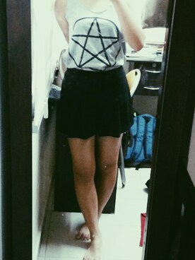 「-のアイテム（スカート、ブラック系）」を使った、MomoChia57さん（レディース・160cm）の夏コーディネート