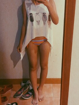 「-のアイテム（水着/着物・浴衣、オレンジ系）」を使った、MomoChia57さん（レディース・160cm）の夏コーディネート