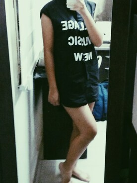 「-のアイテム（トップス、ブラック系）」を使った、MomoChia57さん（レディース・160cm）の夏コーディネート