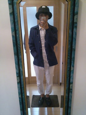 「ホワイトパンツ」｜「アイテム（ナイロンジャケット）」を使った、ジュンさん（メンズ・178cm）の春コーディネート