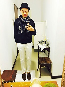 「UNIQUE（ユニーク）のアイテム（帽子）」を使った、台湾男子さん（メンズ・175cm）の冬コーディネート