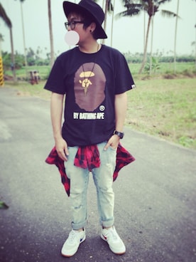 「Bape」｜「アイテム（アクセサリー）」を使った、Kurenaiさん（メンズ・173cm）の冬コーディネート