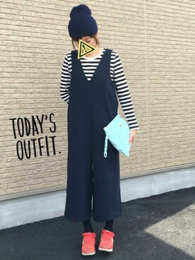 「赤い靴」｜「アイテム（オールインワン・サロペット）」を使った、こずえ さん（レディース・155cm）の春コーディネート