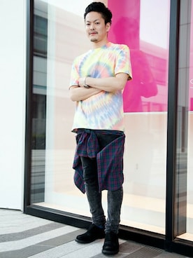 「TOPMAN（トップマン）のアイテム（Tシャツ/カットソー）」を使った、TOPMAN スタッフさん（メンズ・169cm）の春コーディネート